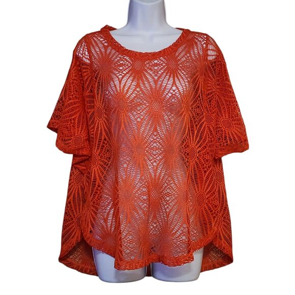 Erin London Orange Open Knit Batwing Top - Size M - Picture 1 of 9